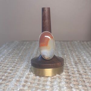 Red Orange Banded Agate Natural Stone Ring 925 Sterling Silver Overlay Size 5.5